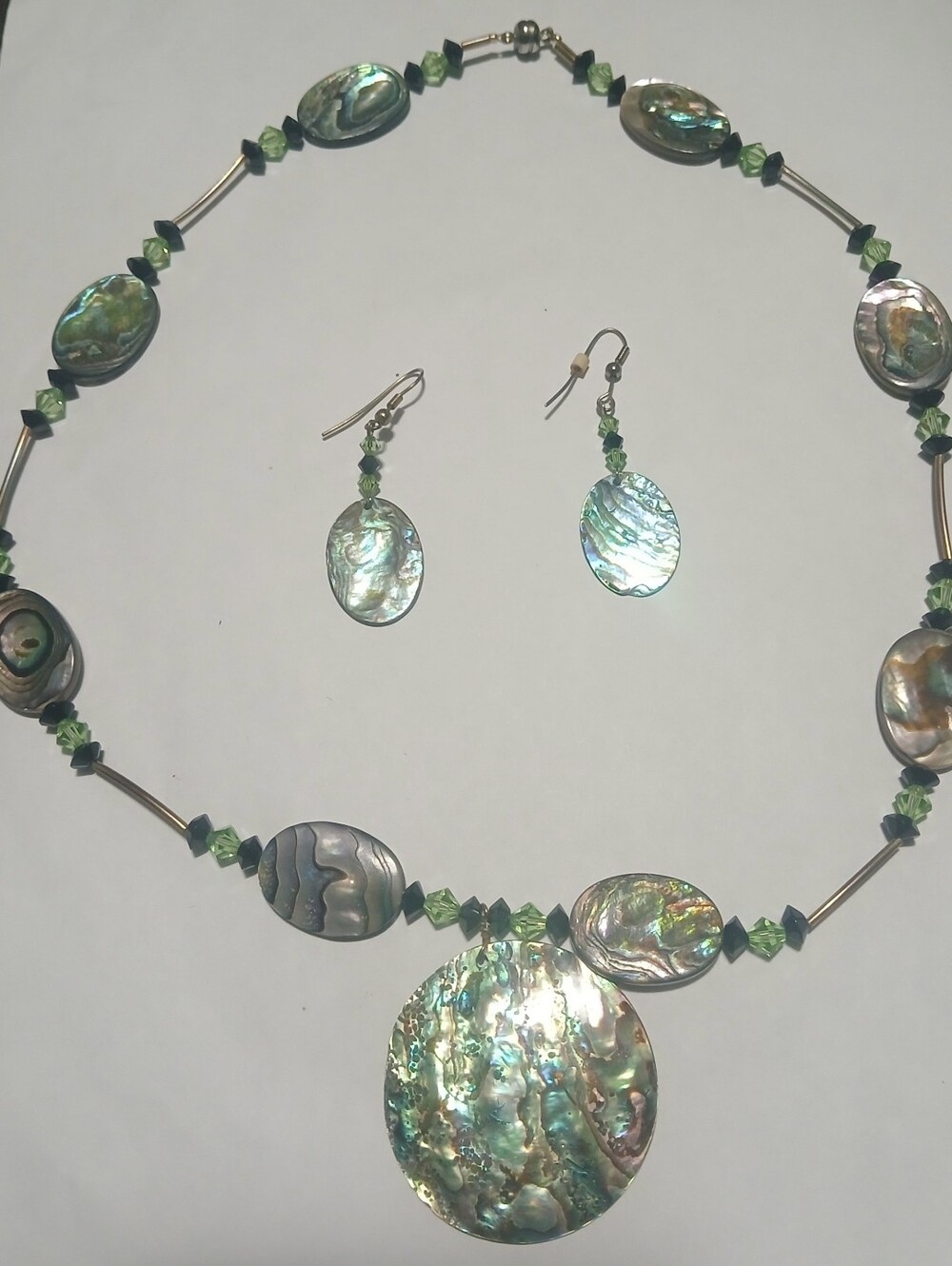 Vintage Abalone Necklace and Earrings Set